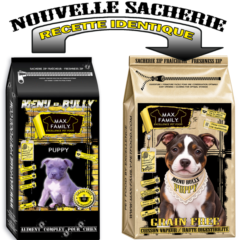 Menu BULLY Puppy - by MAX FAMILY - CROQUETTE SANS CEREALE POUR CHIOT