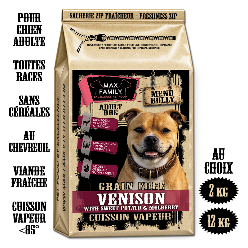 Croquette chevreuil BULLY MAX FAMILY SANS CEREALE - Croquette Vapeur pour chien adulte