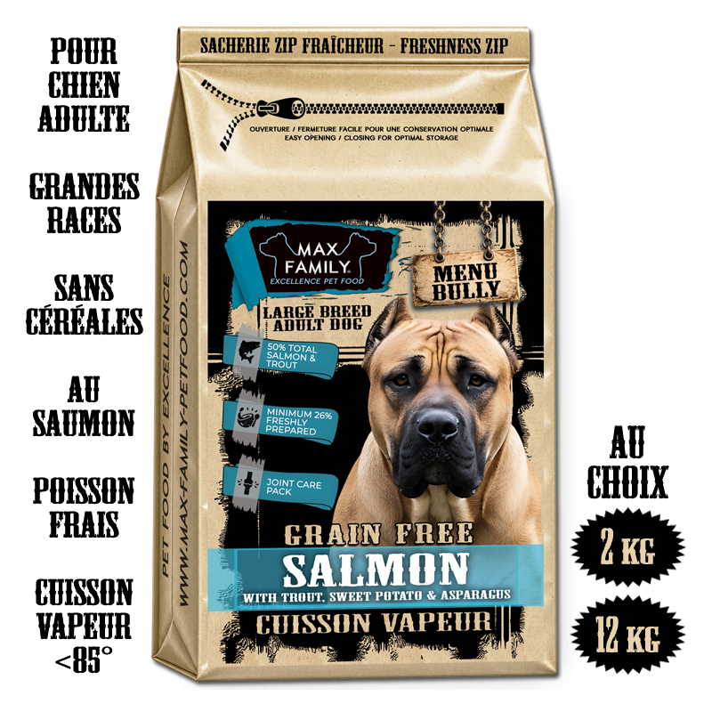 Menu BULLY Adult Large au POISSON - by MAX FAMILY - croquettes sans céréales chien grandes races - Croquettes BULLY XL